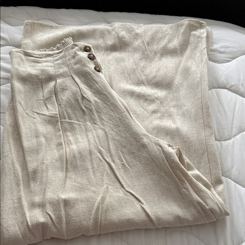 Sienna Sky Cream High-Waist Wide Leg Pants with Front Button Detail
